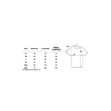Measurement chart for t-shirt sizes on a white background